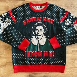 Elf Ugly Sweater Mens Size L Buddy The Elf Christmas Santa‎ I Know Him